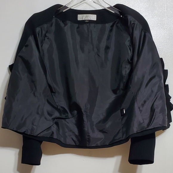 Tahari size 8 suit set blazer jacket skirt black 3/4 sleeves ruffle academia - Picture 6 of 16